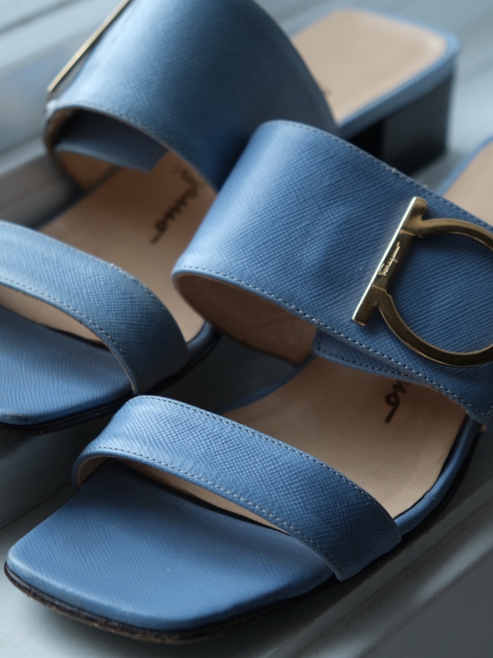 Blue Leather Salvatore Ferragamo Sandals with Gancini Accent